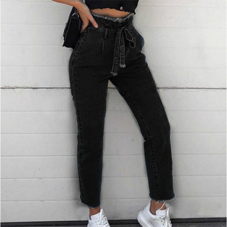 Women's Jeans High-Rise Frayed Lace-Up Jeans