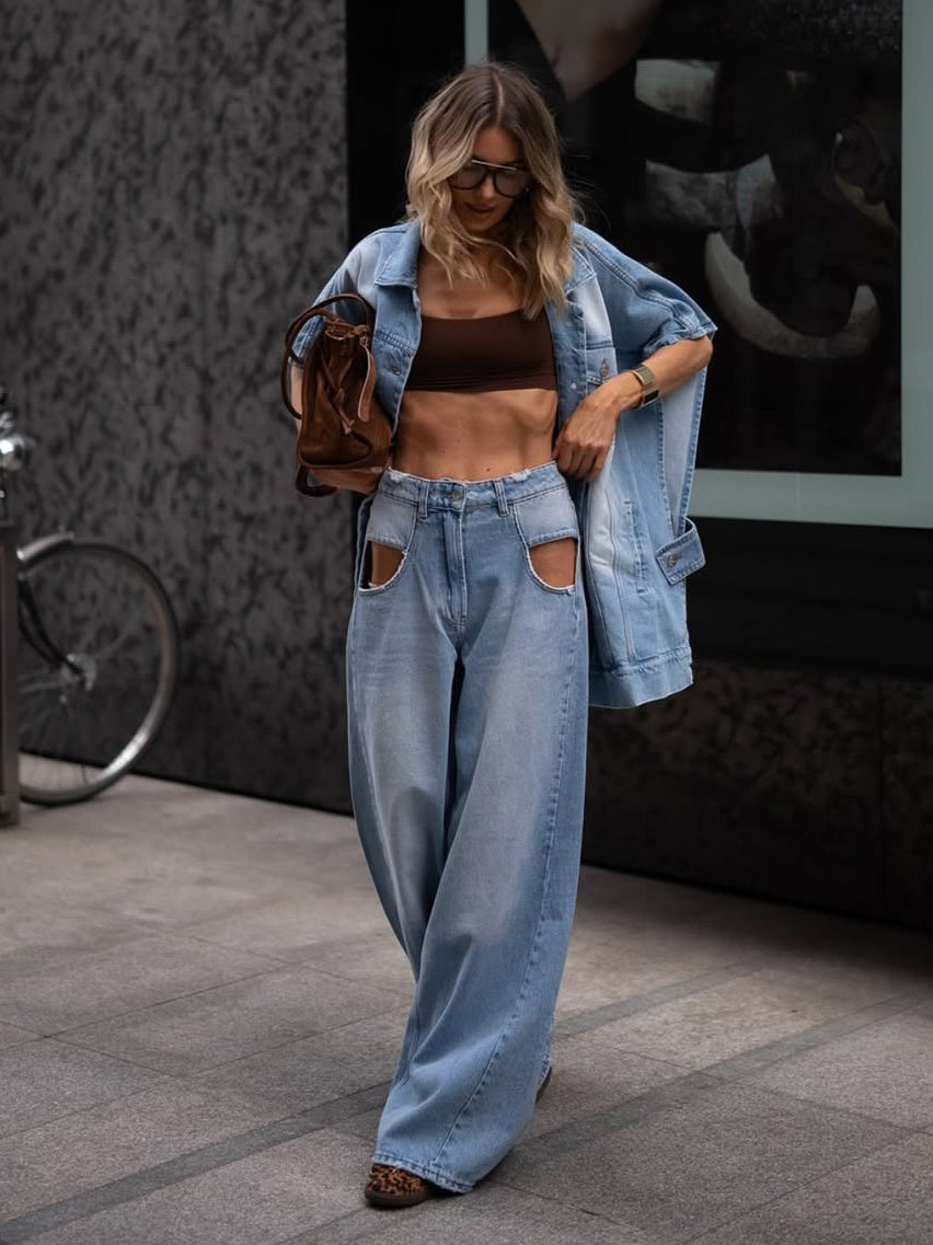 Hollow Wide-leg Jeans