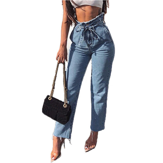 Women's Jeans High-Rise Frayed Lace-Up Jeans
